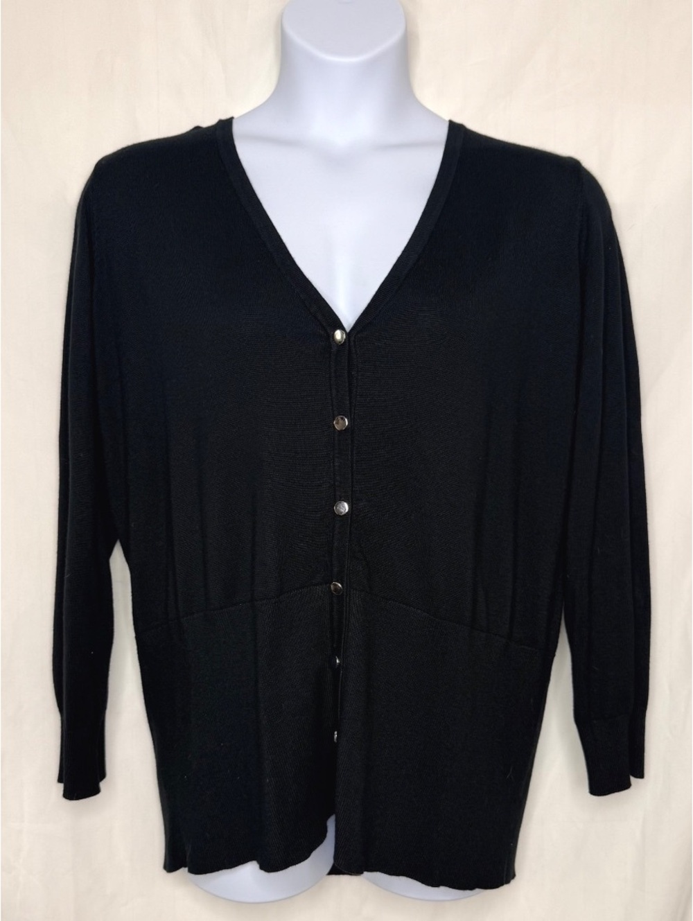 Ashley Stewart Black V Neck Silver Button Front Cardigan 26/28
